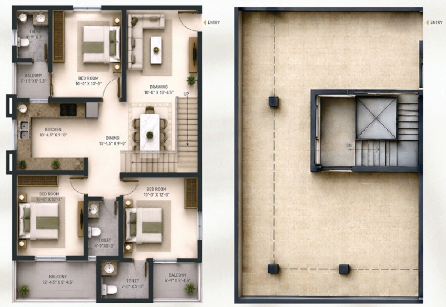 3 BHK 1549 Sq. Ft. Penthouse
