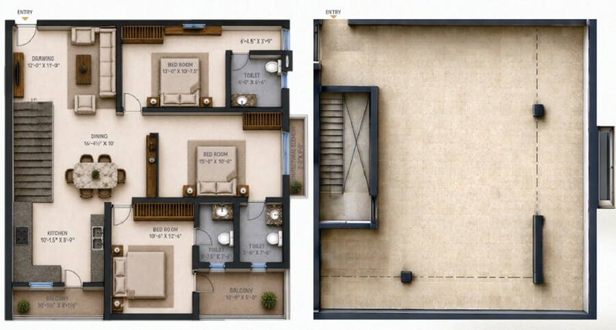 3 BHK 1641 Sq. Ft. Penthouse