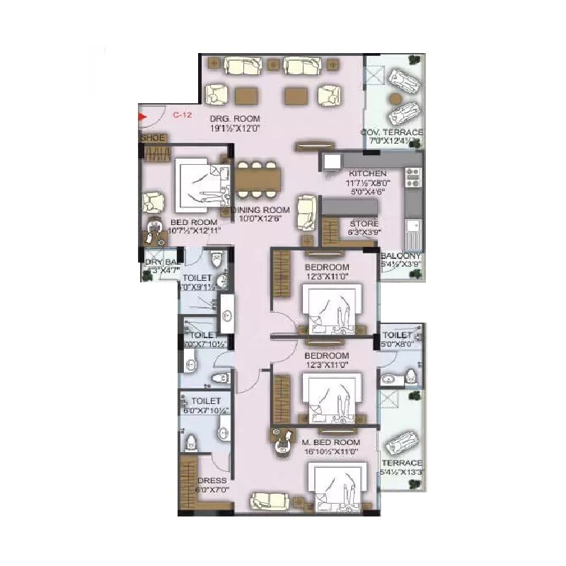 Floor plan of 4 BHK 2361 Sq. Ft. Apartment in Platinum Amaltas, Jaipur