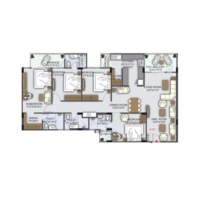 Floor plan of 4 BHK 2414 Sq. Ft. Apartment in Platinum Amaltas, Jaipur