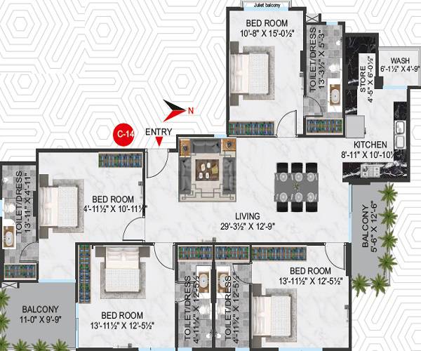 Floor plan of 4 BHK 2396 Sq. Ft. Apartment in Platinum Greens Mansarovar, Jaipur