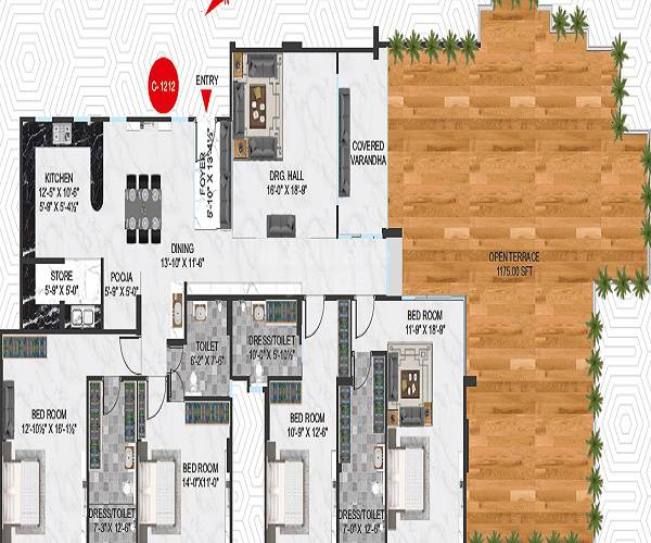 Floor plan of 5 BHK 3018 Sq. Ft. Apartment in Platinum Greens Mansarovar, Jaipur