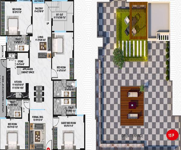 Floor plan of 4 BHK 2865 Sq. Ft. Penthouse in Platinum Greens Mansarovar, Jaipur