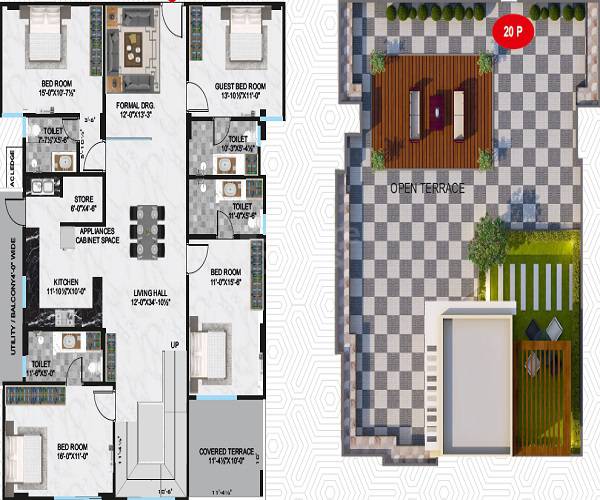 Floor plan of 4 BHK 2938 Sq. Ft. Penthouse in Platinum Greens Mansarovar, Jaipur