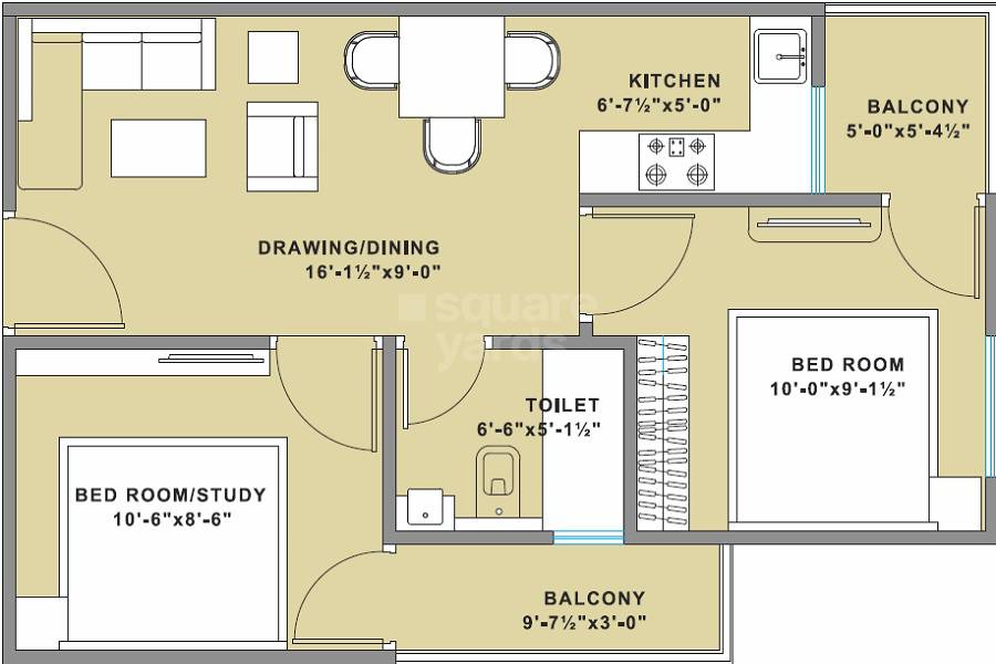 Floor plan of 2 BHK 411 Sq. Ft. Apartment in Purple Aamod, Jaipur