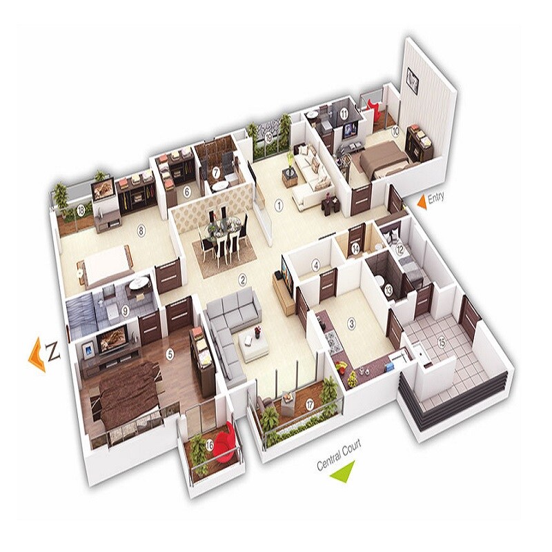Floor plan of 3 BHK 2553 Sq. Ft. Apartment in Radiant Casa, Jaipur