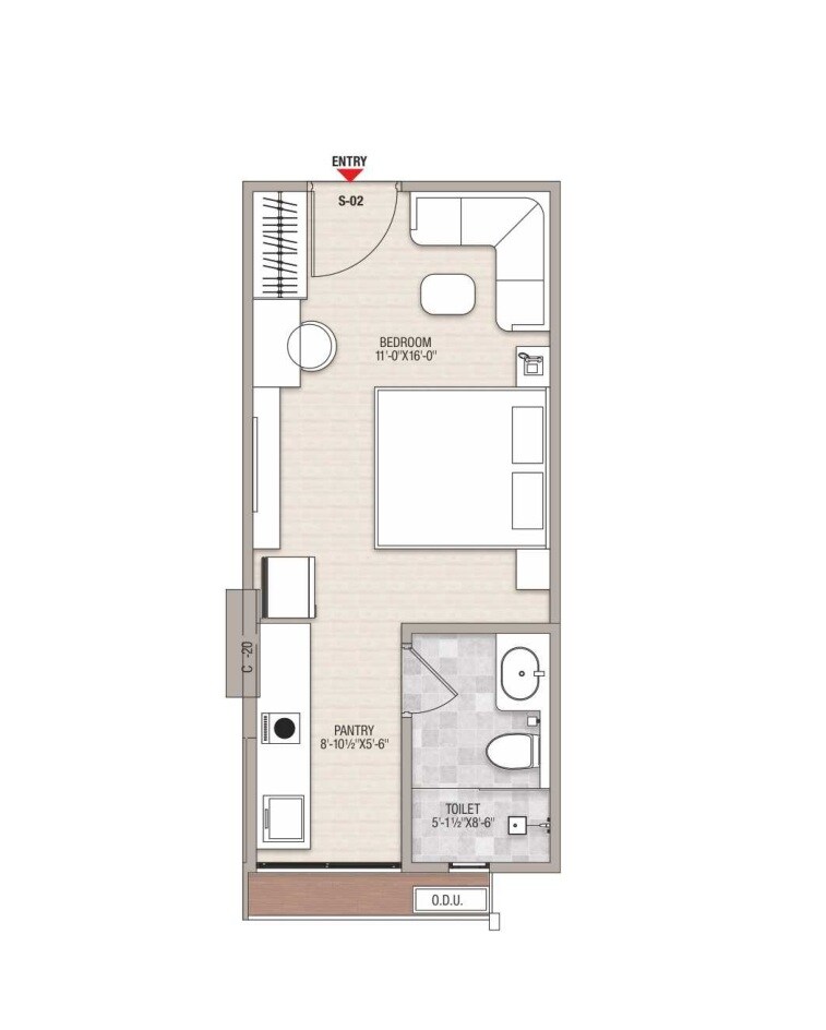 Floor plan of 452 Sq. Ft. Studio in Raja Mato Shree Raghuvansham, Jaipur