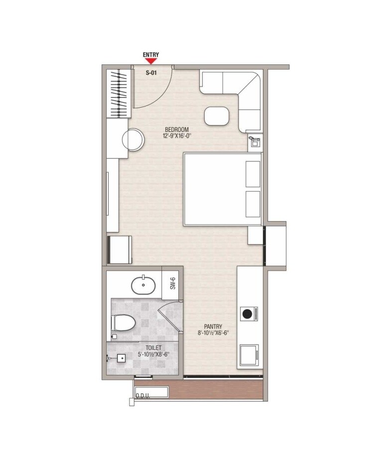 Floor plan of 519 Sq. Ft. Studio in Raja Mato Shree Raghuvansham, Jaipur