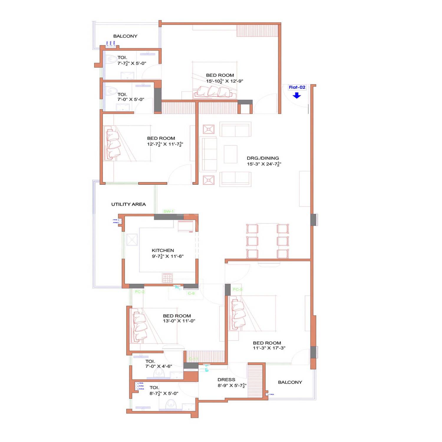 Floor plan of 4 BHK Apartment - 1471 sq. ft. in Rambhajo Ramaa Elite, Jaipur