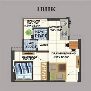 Floor plan of 1 BHK Apartment - 393 sq. ft. in Real Avani Homes, Jaipur