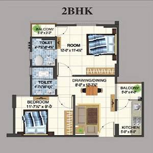 Floor plan of 2 BHK Apartment - 583 sq. ft. in Real Avani Homes, Jaipur