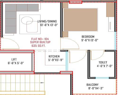 Floor plan of 1 BHK 328 Sq. Ft. Apartment in Redwood Avalon, Jaipur