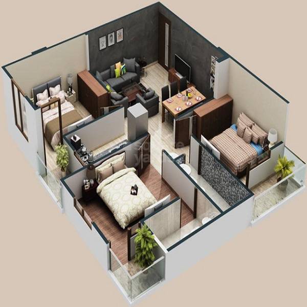 3 BHK 654 Sq. Ft. Apartment