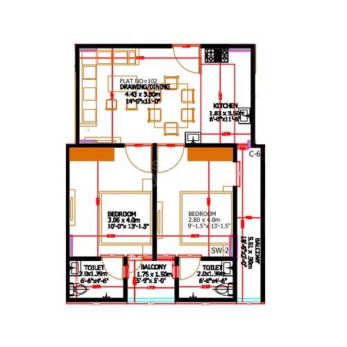 Floor plan of 2 BHK Apartment - 554 sq. ft. in Redwood Zion, Jaipur