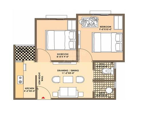 Floor plan of 2 BHK 320 Sq. Ft. Apartment in Ashadeep Rudraksh, Jaipur