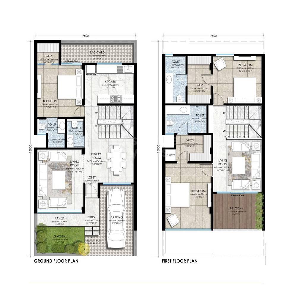 Floor plan of 3 BHK 1666 Sq. Ft. Villa in RHB Greenwood Mansion, Jaipur