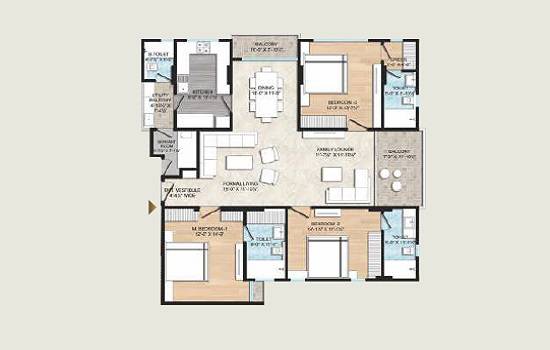 Floor plan of 3 BHK 2170 Sq. Ft. Apartment in Ridhiraj Air Apartment, Jaipur