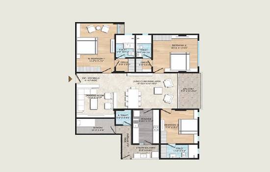 Floor plan of 3 BHK 2312 Sq. Ft. Apartment in Ridhiraj Air Apartment, Jaipur