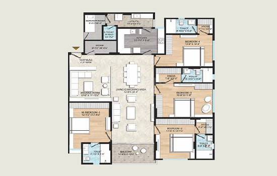 Floor plan of 4 BHK 2755 Sq. Ft. Apartment in Ridhiraj Air Apartment, Jaipur