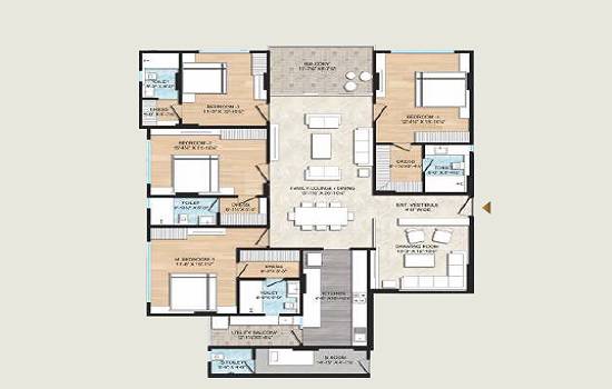Floor plan of 4 BHK 2988 Sq. Ft. Apartment in Ridhiraj Air Apartment, Jaipur