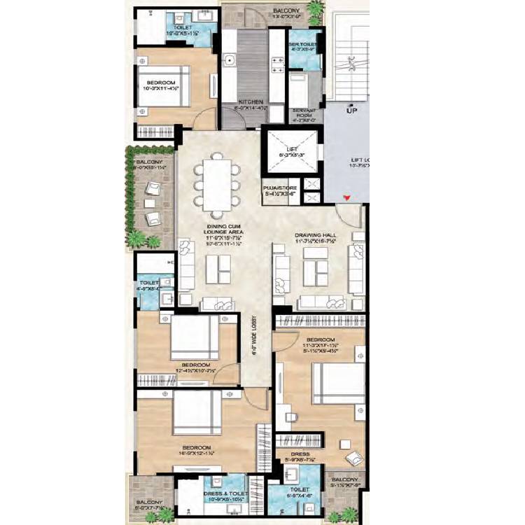 Floor plan of 4 BHK 2696 Sq. Ft. Apartment in Ridhiraj Aralyas, Jaipur