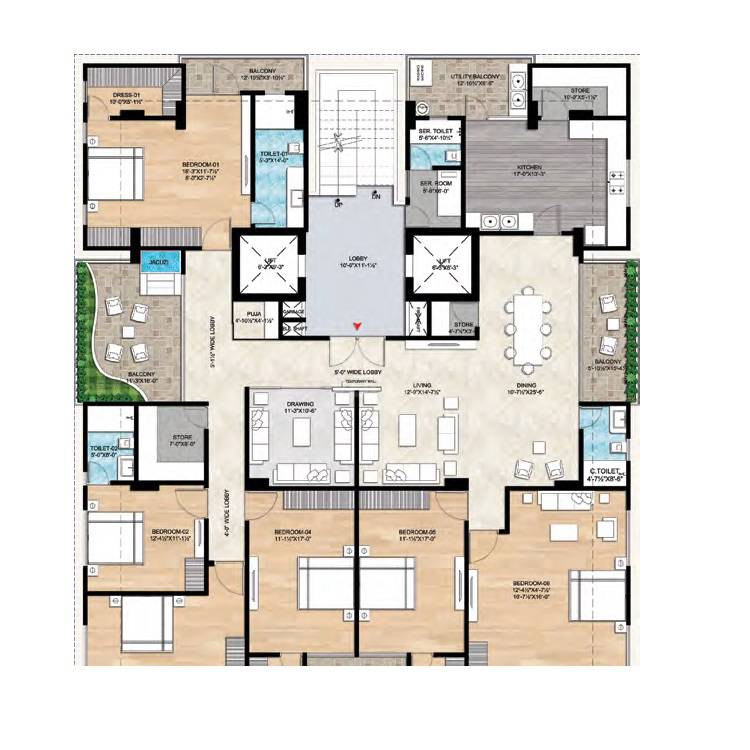 Floor plan of 6 BHK 5392 Sq. Ft. Apartment in Ridhiraj Aralyas, Jaipur