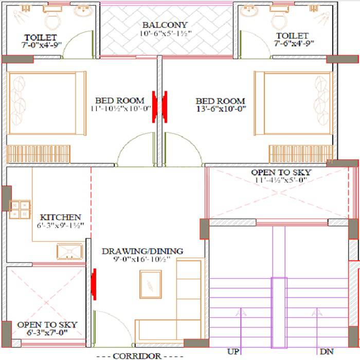 Floor plan of 2 BHK Apartment - 551 sq. ft. in Ruheen Regal, Jaipur