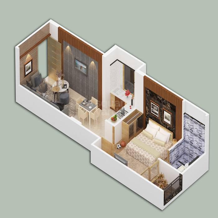 Floor plan of 1 BHK 380 Sq. Ft. Apartment in Ruheen Saar, Jaipur