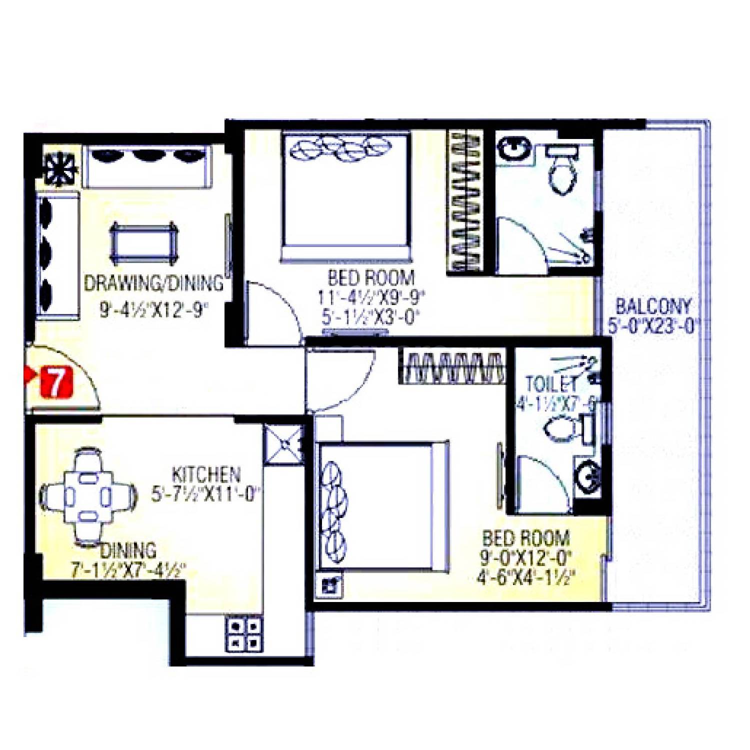 2 BHK 900 Sq. Ft. Apartment