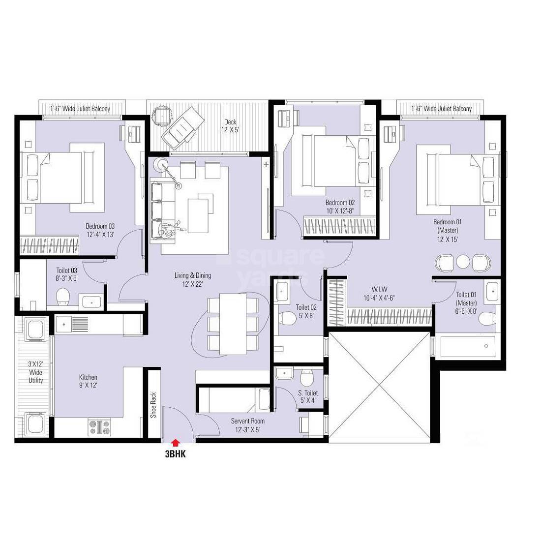 Floor plan of 3 BHK Apartment - 1877 sq. ft. in Samanvay Atlantica, Jaipur