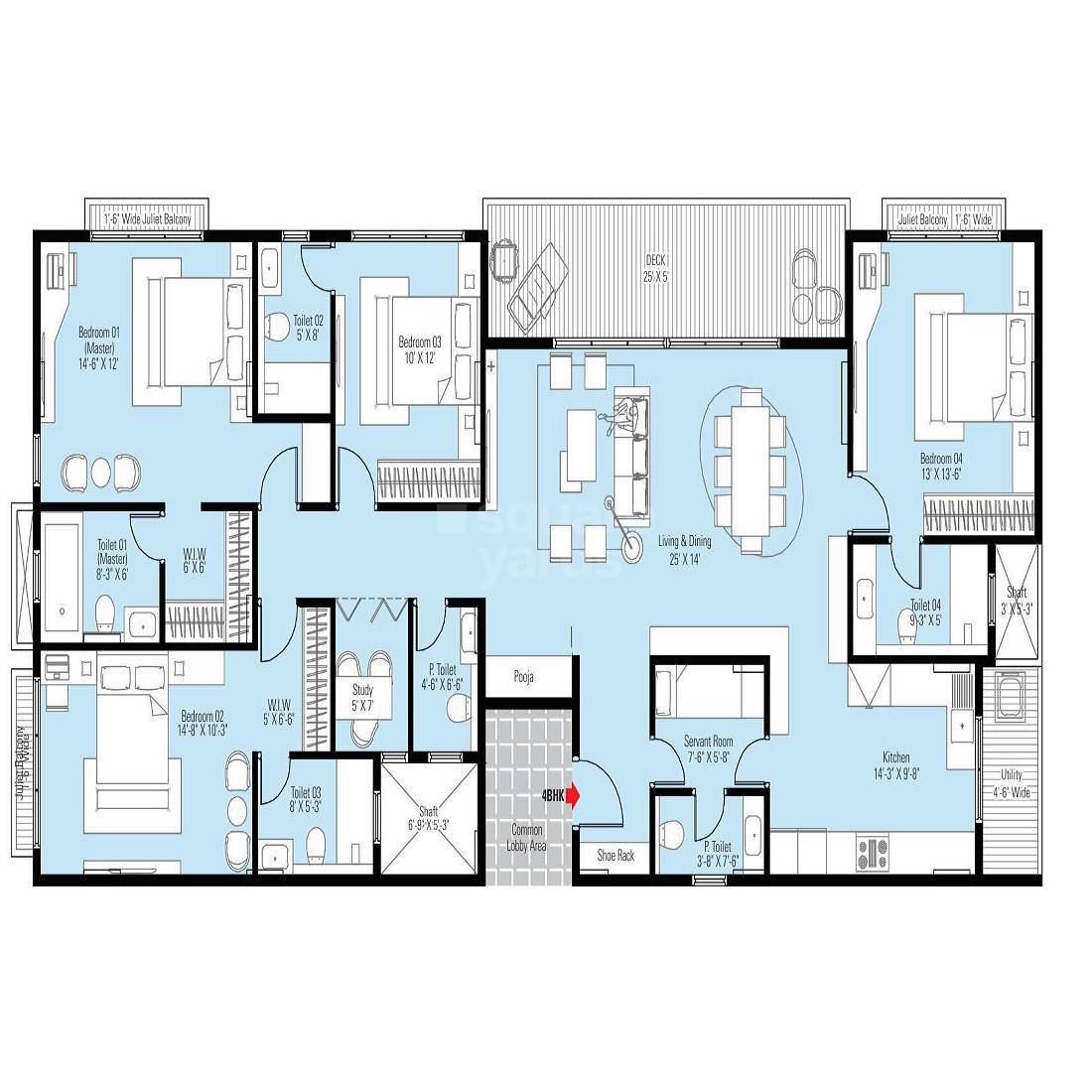 Floor plan of 4 BHK Apartment - 2700 sq. ft. in Samanvay Atlantica, Jaipur