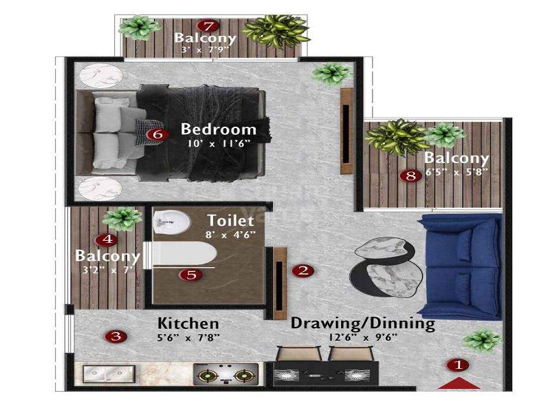 Floor plan of 1 BHK 506 Sq. Ft. Apartment in Samanvay The Amelias, Jaipur
