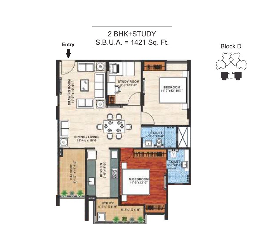 2 BHK 1421 Sq. Ft. Apartment