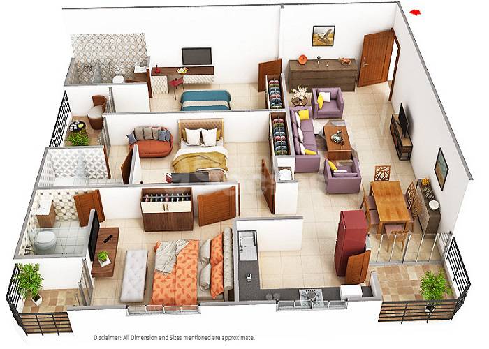 Floor plan of 3 BHK 1044 Sq. Ft. Apartment in Sankalp 24 Carat, Jaipur