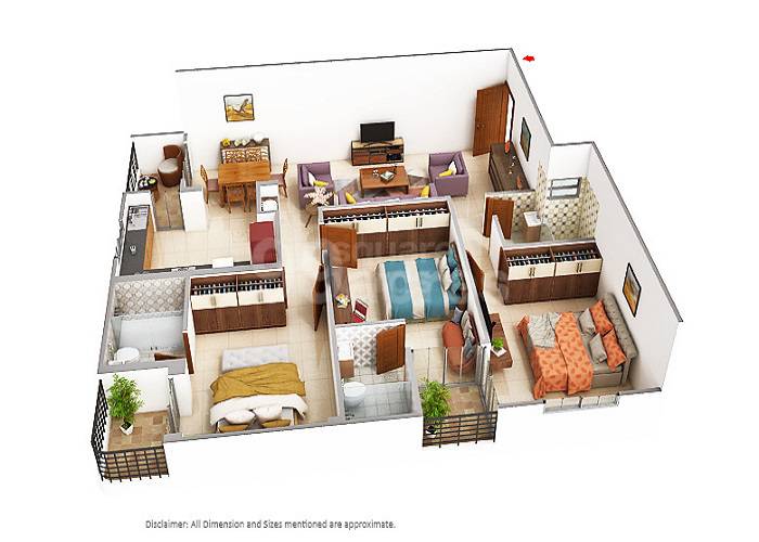 Floor plan of 3 BHK 1166 Sq. Ft. Apartment in Sankalp 24 Carat, Jaipur