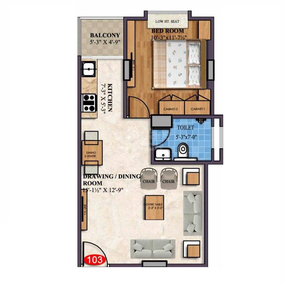Floor plan of 1 BHK Apartment - 449 sq. ft. in Sankalp Alexa Homes, Jaipur