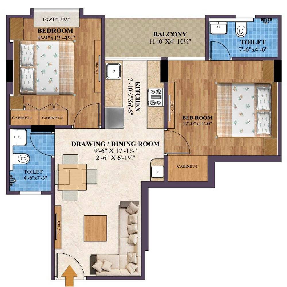Floor plan of 2 BHK Apartment - 587 sq. ft. in Sankalp Alexa Homes, Jaipur