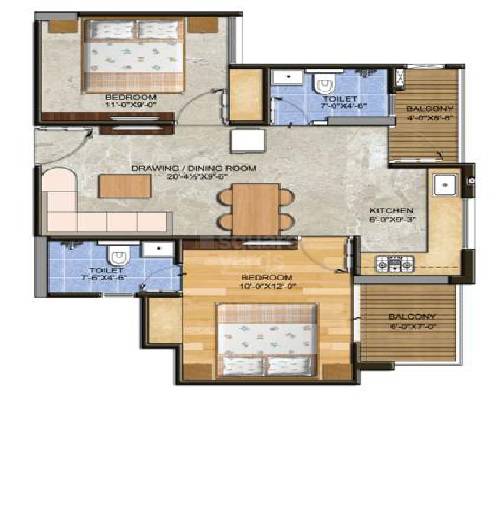 Floor plan of 2 BHK 538 Sq. Ft. Apartment in Sankalp Tatvam, Jaipur