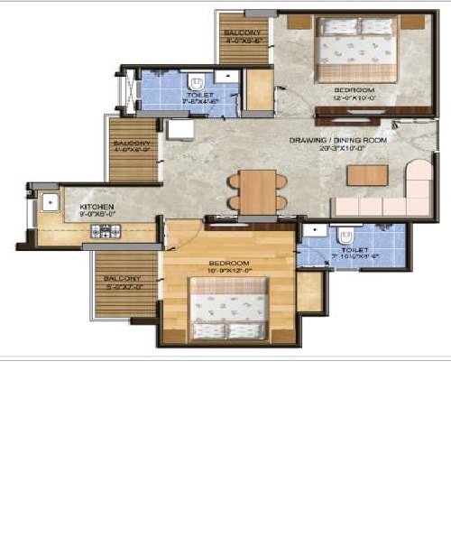 Floor plan of 2 BHK 603 Sq. Ft. Apartment in Sankalp Tatvam, Jaipur