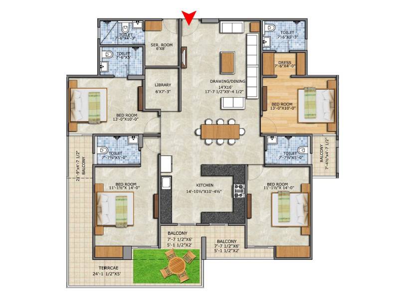 Floor plan of 4 BHK 2564 Sq. Ft. Apartment in Sankalp The Index, Jaipur