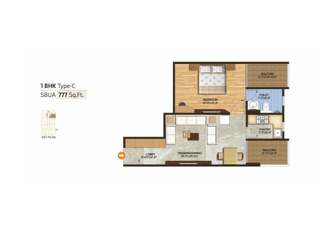 Floor plan of 1 BHK 777 Sq. Ft. Apartment in Sankalp The Rise, Jaipur