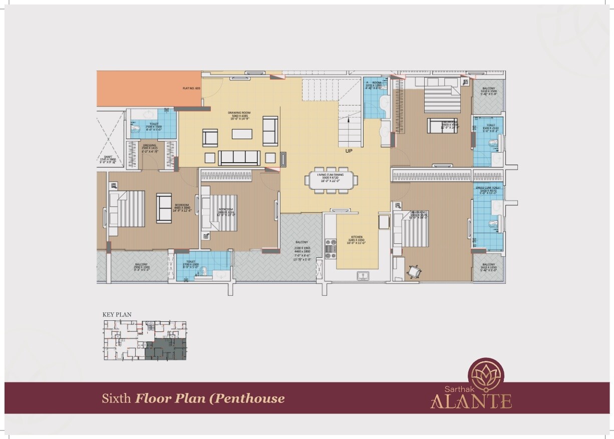 Floor plan of 4 BHK 1917 Sq. Ft. Penthouse in Sarthak Alante, Jaipur