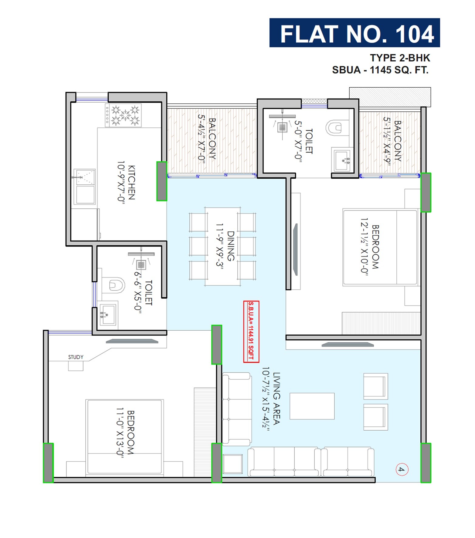 Floor plan of 2 BHK 1145 Sq. Ft. Apartment in Dukia Aerovista, Jaipur