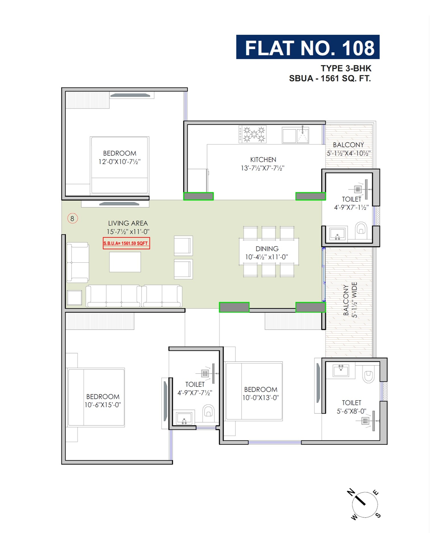 Floor plan of 3 BHK 1561 Sq. Ft. Apartment in Dukia Aerovista, Jaipur
