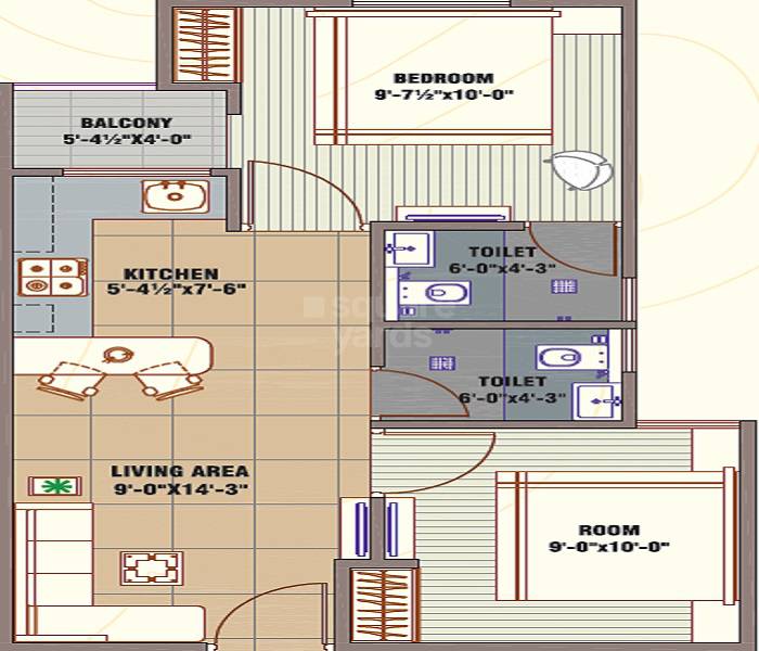 Floor plan of 2 BHK 565 Sq. Ft. Apartment in Savera Mahal Aangan, Jaipur