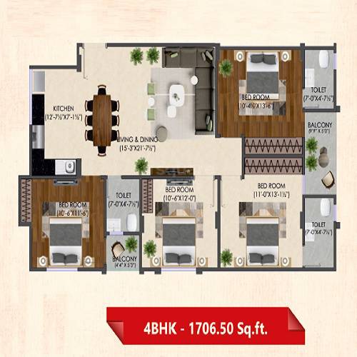 4 BHK 1706 Sq. Ft. Apartment