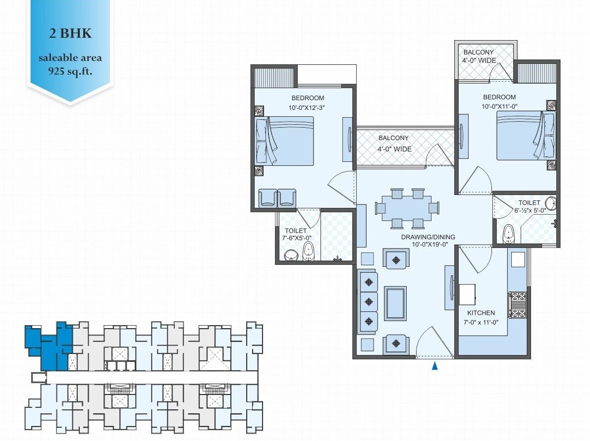 Floor plan of 2 BHK 925 Sq. Ft. Apartment in Shiv Shankra Residency, Jaipur