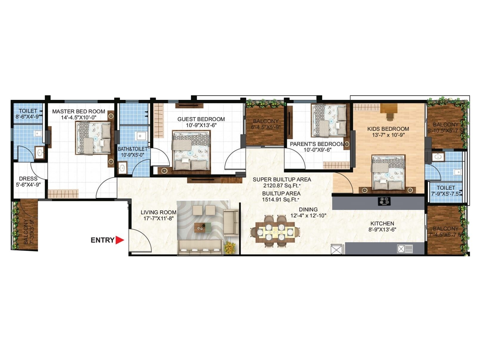 Floor plan of 4 BHK 1253 Sq. Ft. Apartment in Shiyaram The Platinum Homes, Jaipur
