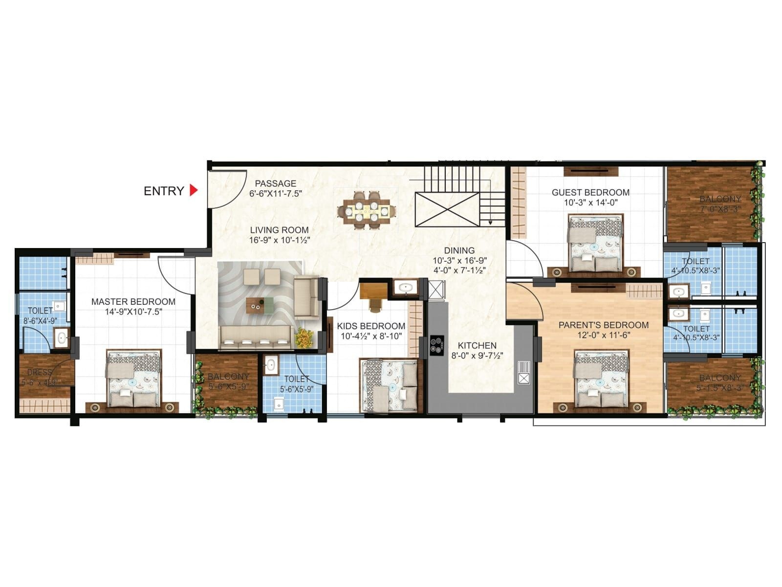Floor plan of 4 BHK 1273 Sq. Ft. Apartment in Shiyaram The Platinum Homes, Jaipur