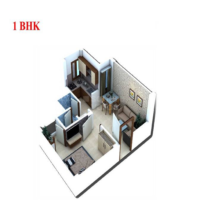 Floor plan of 1 BHK 268 Sq. Ft. Apartment in Shree Aashrya Emerald, Jaipur